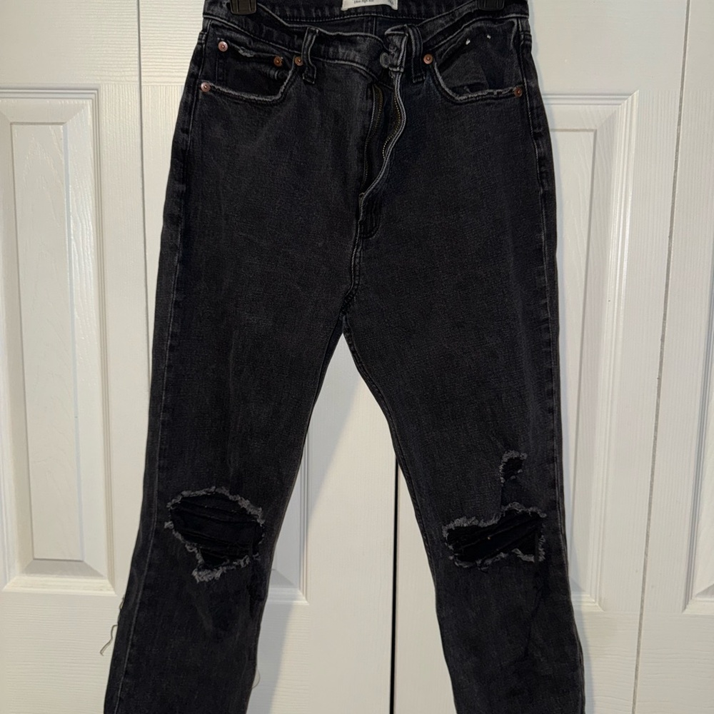 Abercrombie & Fitch Black Relaxed Jeans with Distressed Knees